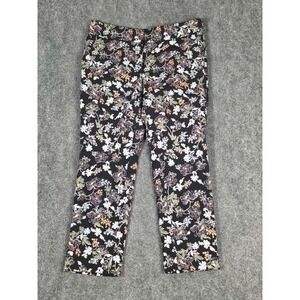 Loft Petites Marisa Fit Ankle Pants 6P Black Floral Jacquard Slim Trousers Boho